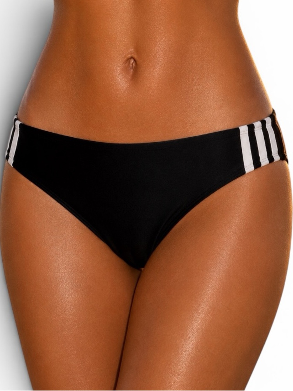 Adidas Sport 3 Stripe Hipster Bikini Swim Bottom Black White New!